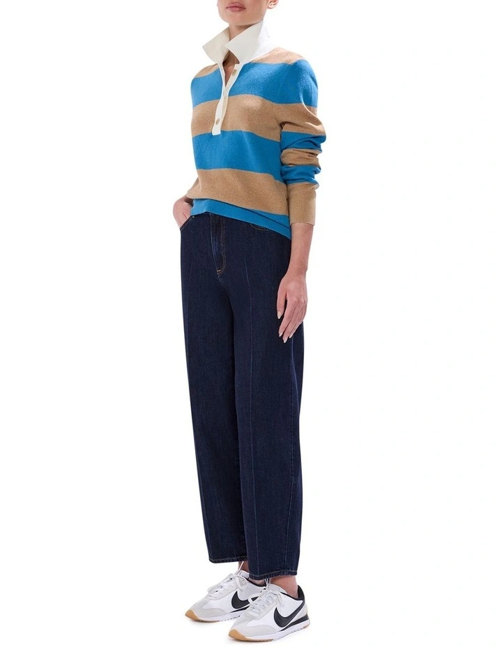 Steve Knit Polo in Blue Stripe image 2