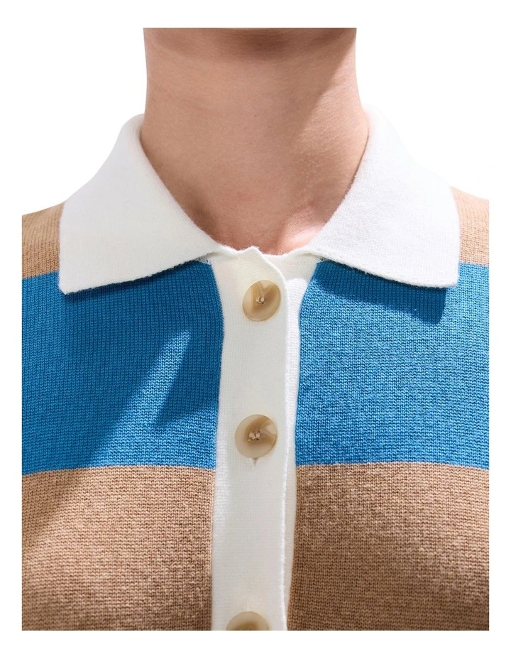 Steve Knit Polo in Blue Stripe image 3