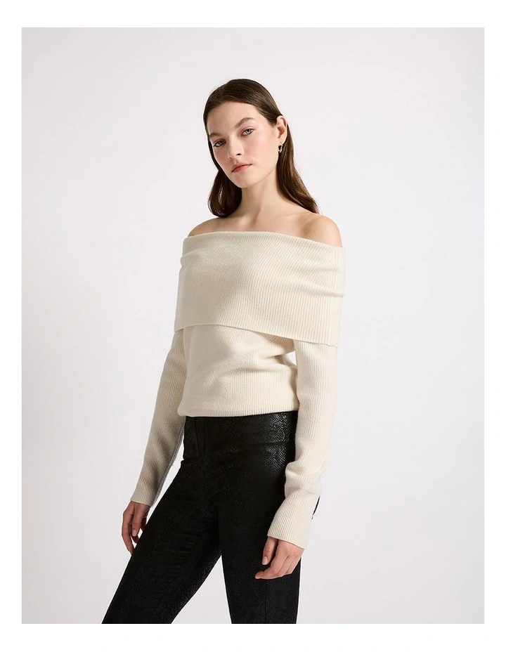 Nikki Off The Shoulder Knit in Ecru image 2