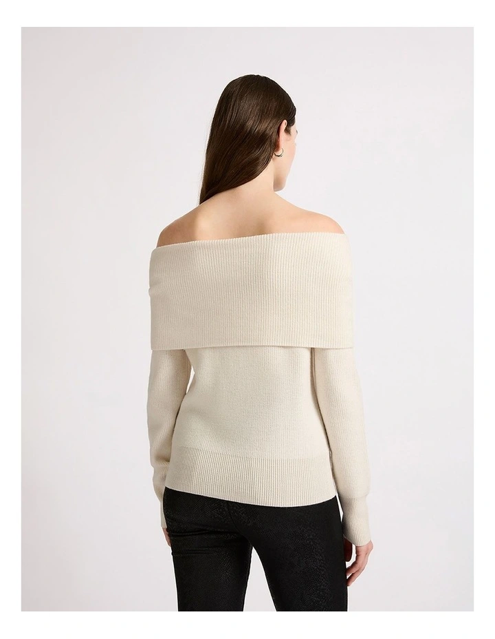 Nikki Off The Shoulder Knit in Ecru image 3