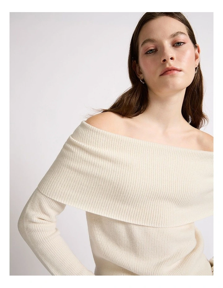 Nikki Off The Shoulder Knit in Ecru image 4