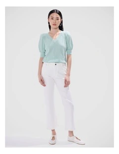Bianca V Neck Shimmer Knit in Misty Jade
