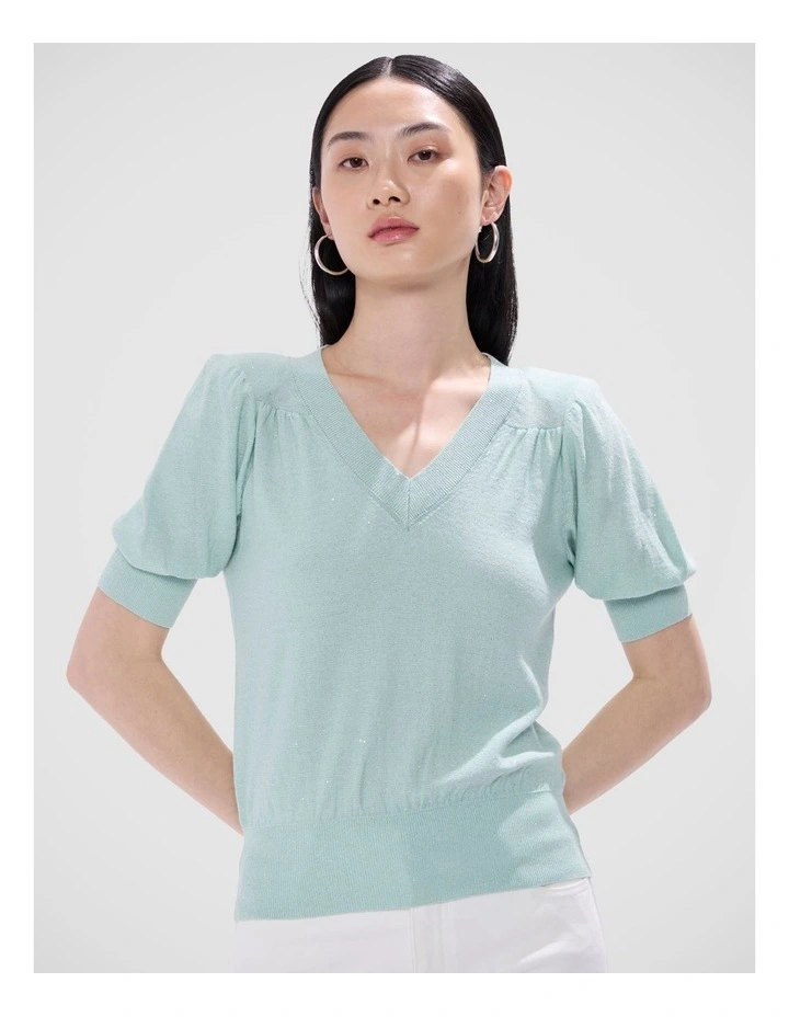 Bianca V Neck Shimmer Knit in Misty Jade image 2
