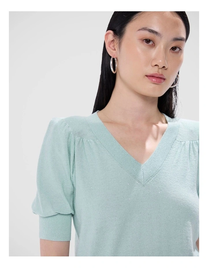 Bianca V Neck Shimmer Knit in Misty Jade image 3