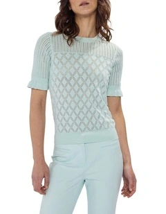Alibi Pointelle Cotton Knit in Sea Spray
