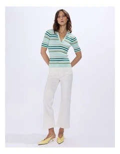 The Lost Line Knit Polo in Green Stripe