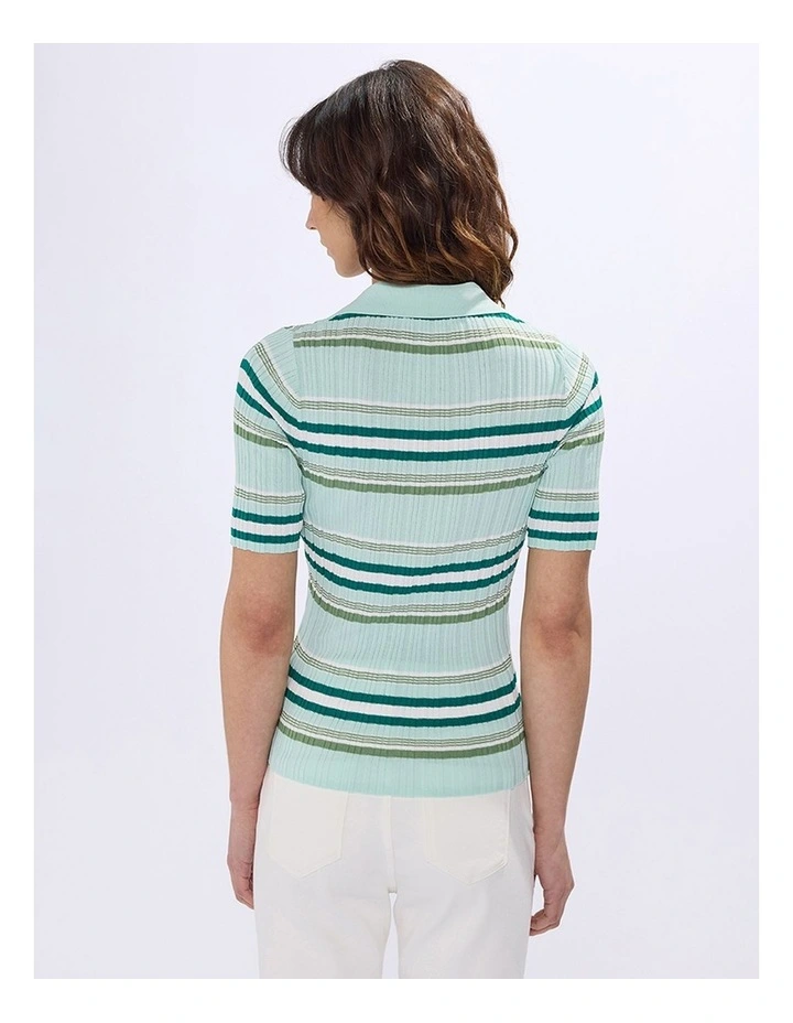 The Lost Line Knit Polo in Green Stripe image 3