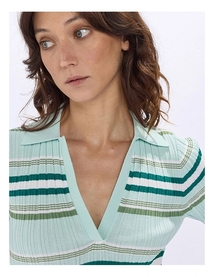 The Lost Line Knit Polo in Green Stripe image 4
