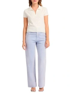 Pemberley Sequin Knit Polo in Ivory