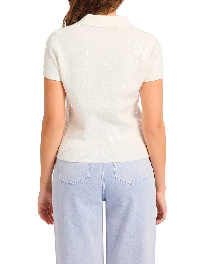 Pemberley Sequin Knit Polo in Ivory image 4