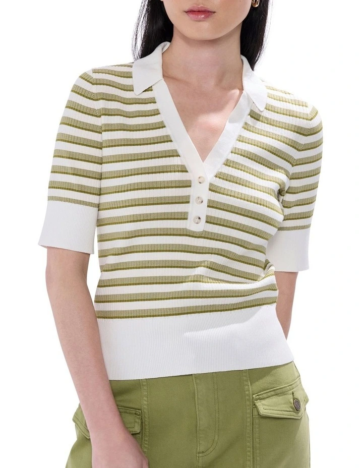 Best Of Both Worlds Knit Polo in Green Stripe image 3