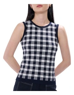 Prophecy Gingham Tank in Deep Sapphire