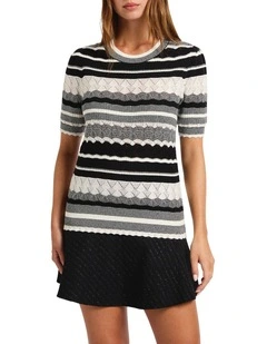 Nelly Stripe Knit Tee in Black Stripe