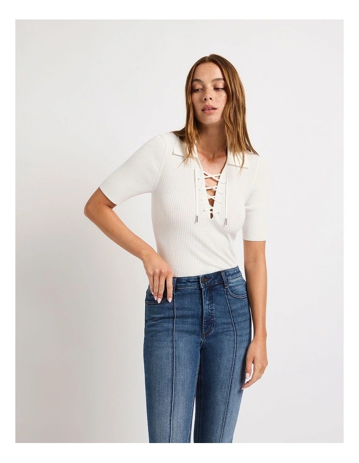Eve Knit Polo in Ivory image 2