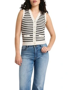 Kofi Knit Vest in Black Stripe