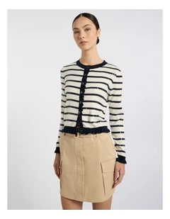 Finale Sequin Cardigan in Ivory Stripe