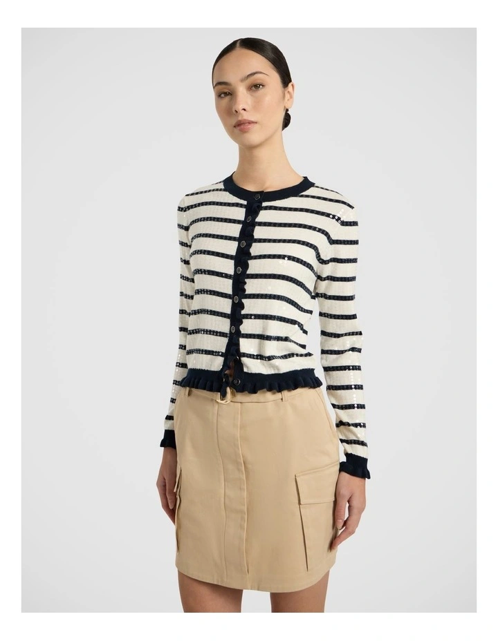 Finale Sequin Cardigan in Ivory Stripe image 2