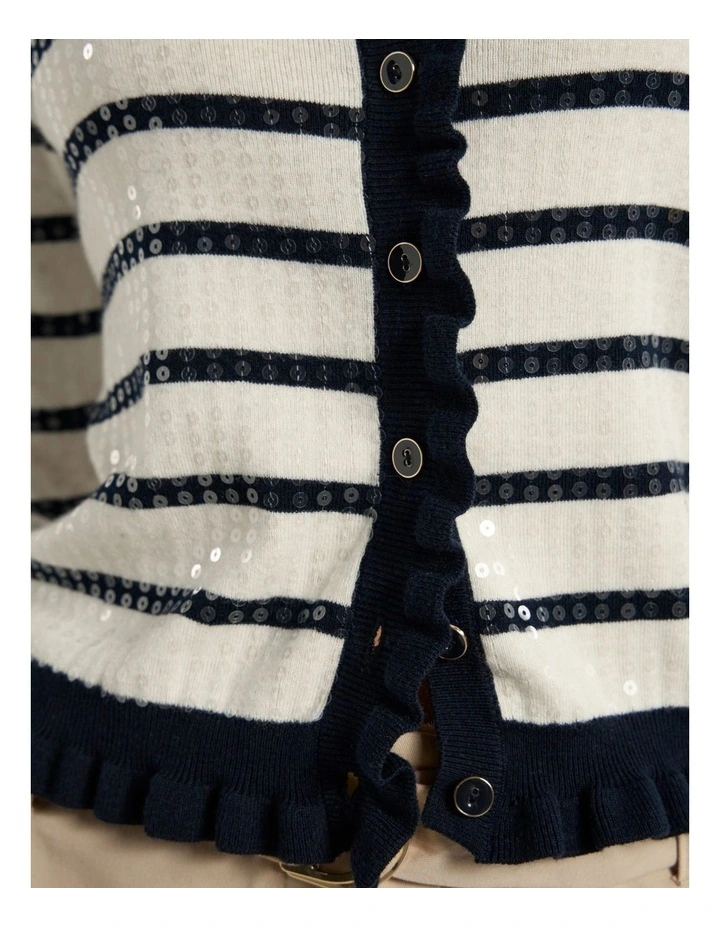 Finale Sequin Cardigan in Ivory Stripe image 3
