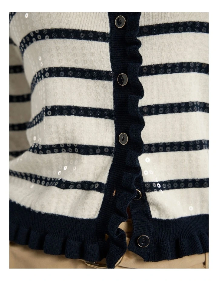 Finale Sequin Cardigan in Ivory Stripe image 3