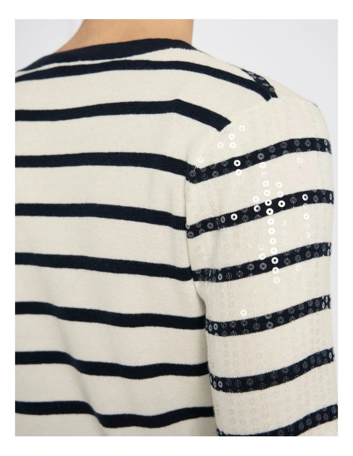 Finale Sequin Cardigan in Ivory Stripe image 4