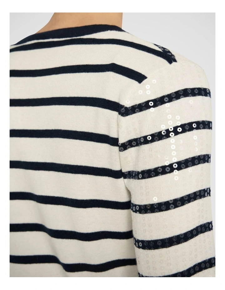 Finale Sequin Cardigan in Ivory Stripe image 4