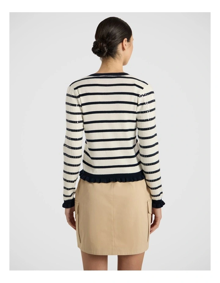 Finale Sequin Cardigan in Ivory Stripe image 5