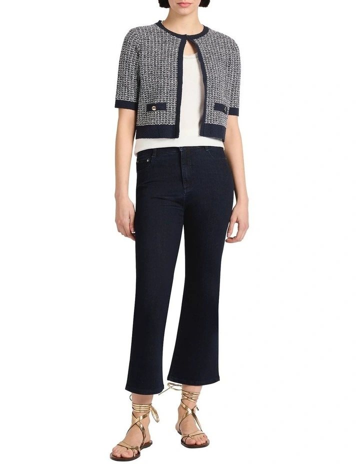 Netherfield Crop Cardigan in Navy Multi image 1