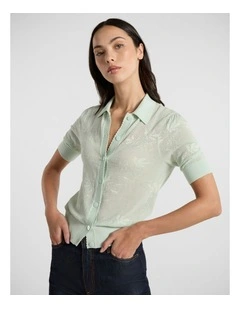 Oberon Button Front Knit in Mint