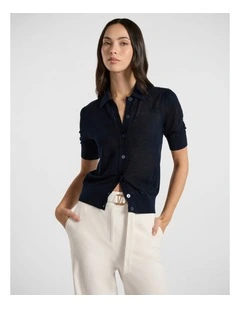 Oberon Button Front Knit in Navy
