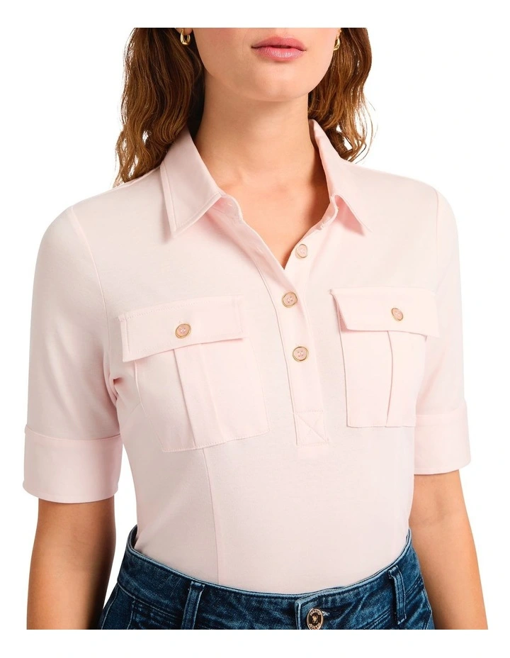 Harriet Mercerised Cotton Polo in Petal Pink image 3
