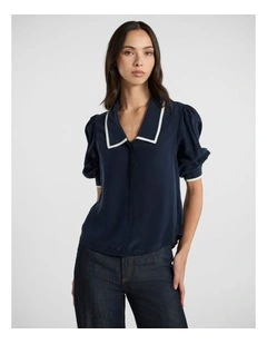 Sailor Silk Blouse in Navy