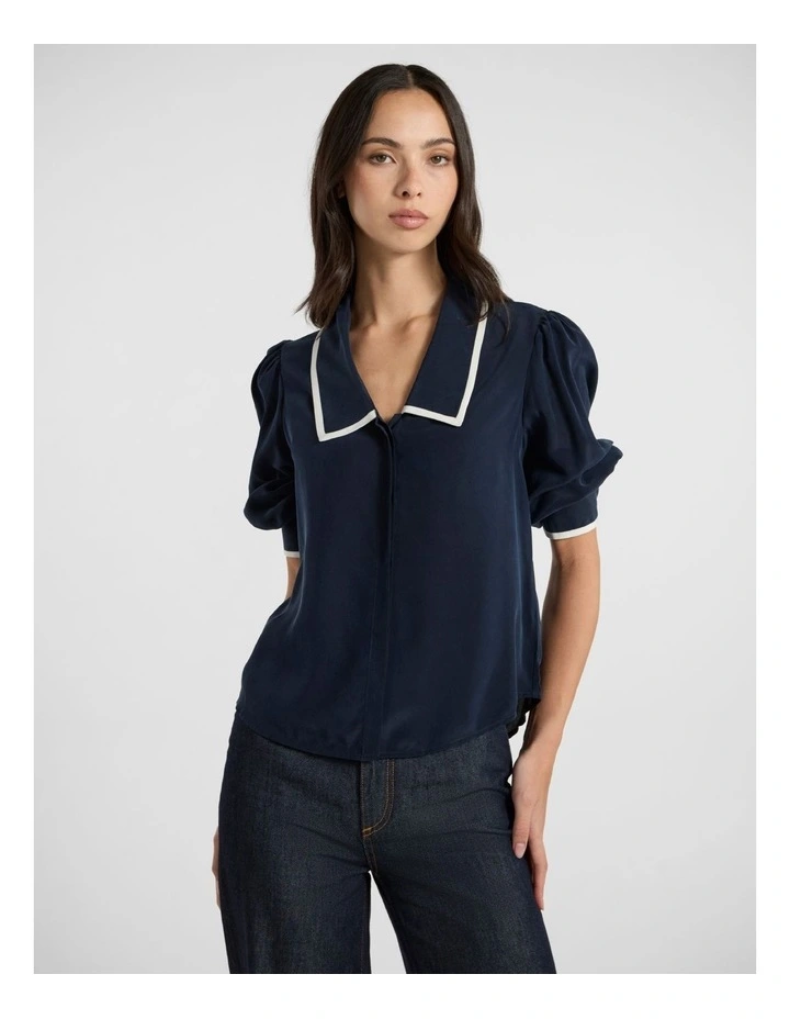 Sailor Silk Blouse in Navy image 1