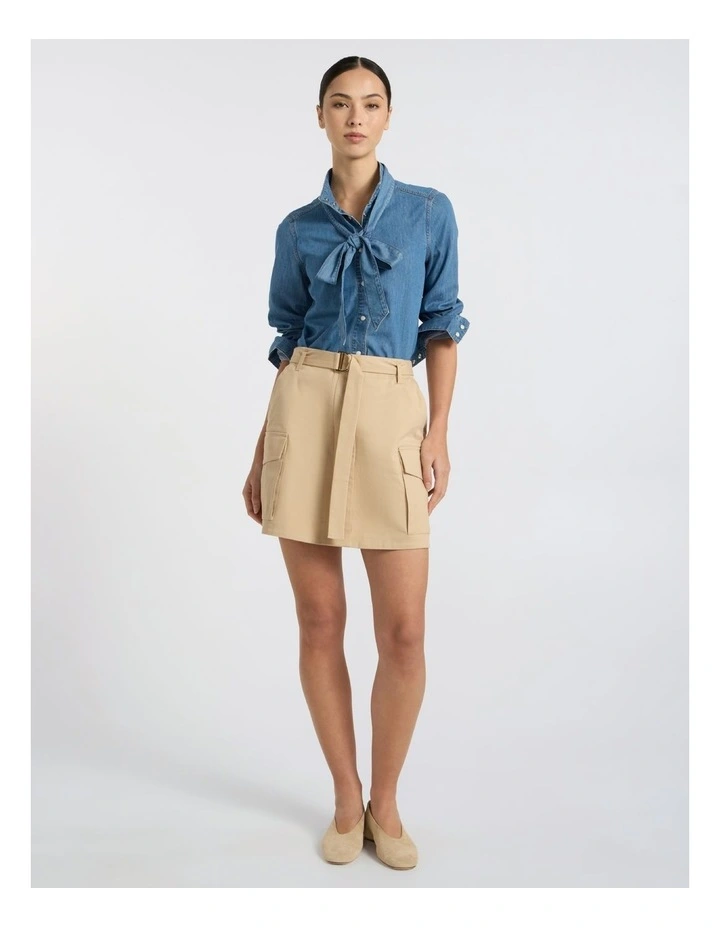 Velma Denim Bow Blouse in Lagoon Blue image 2