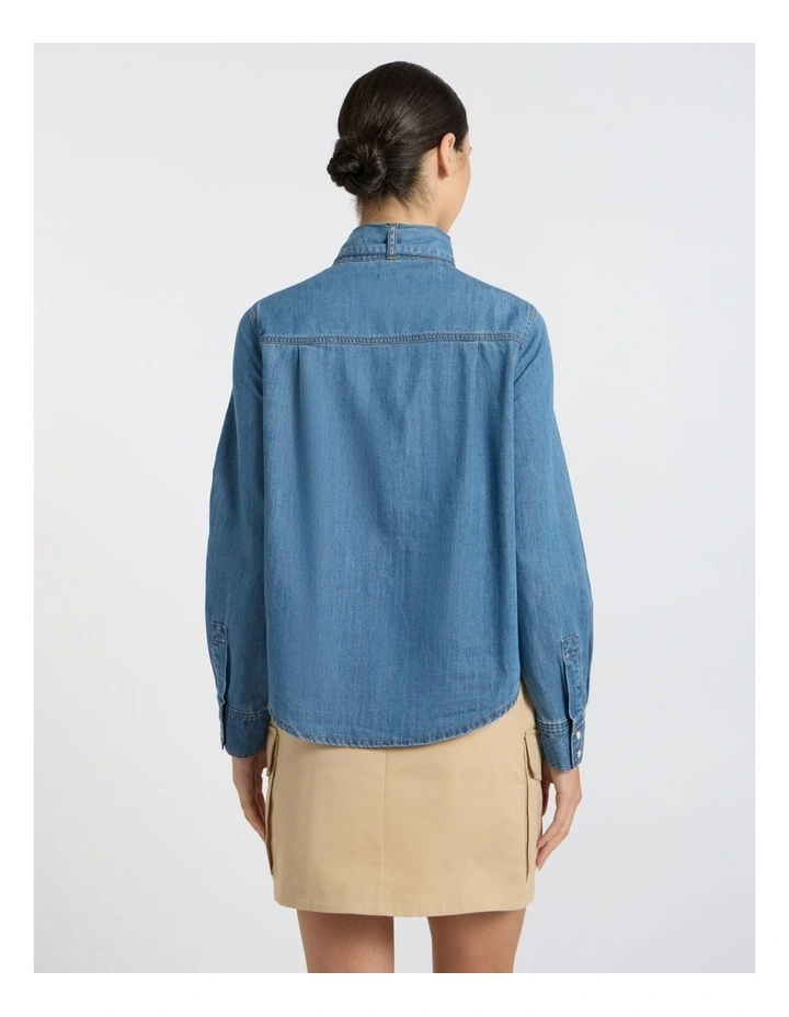 Velma Denim Bow Blouse in Lagoon Blue image 5