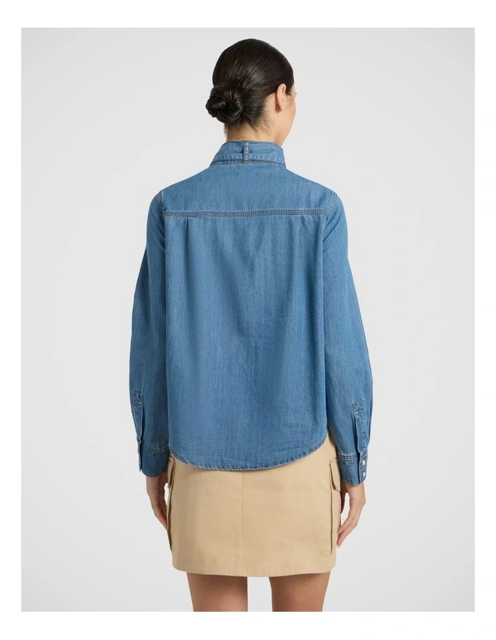 Velma Denim Bow Blouse in Lagoon Blue image 5