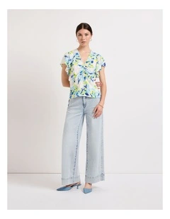 A Bloom With A View Top in White Multi