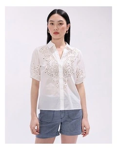 Medusa Lace Trim Shirt in Ivory