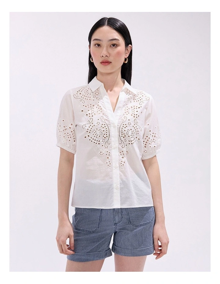 Medusa Lace Trim Shirt in Ivory image 1