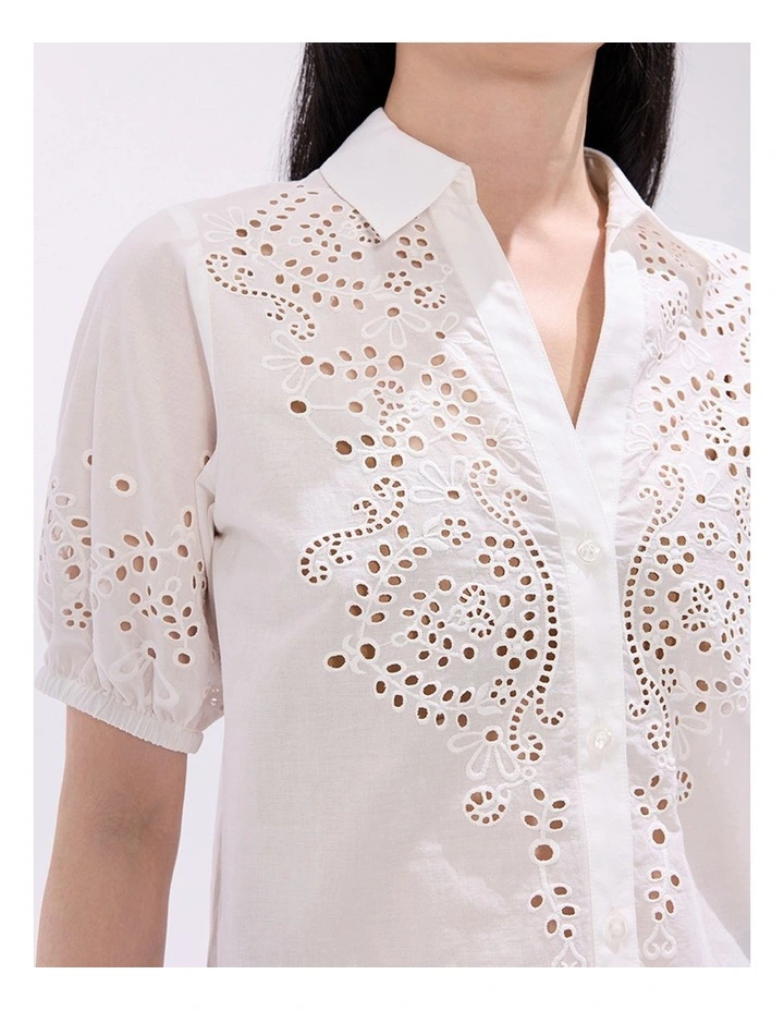 Medusa Lace Trim Shirt in Ivory image 2