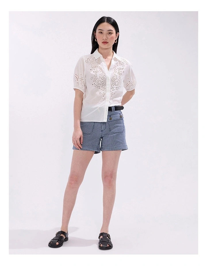 Medusa Lace Trim Shirt in Ivory image 3