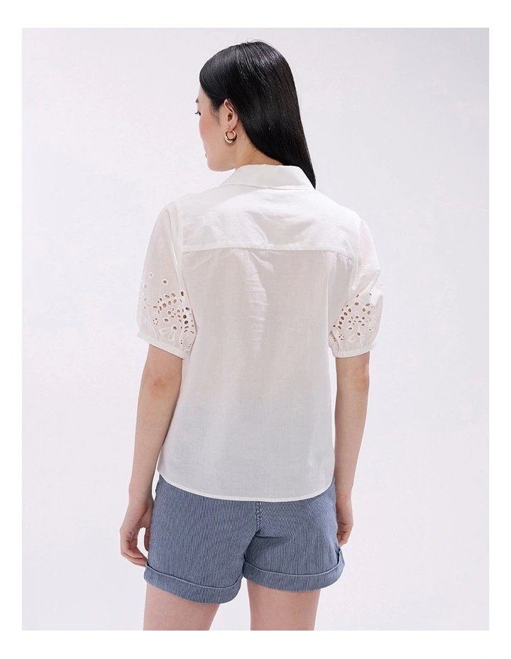 Medusa Lace Trim Shirt in Ivory image 4