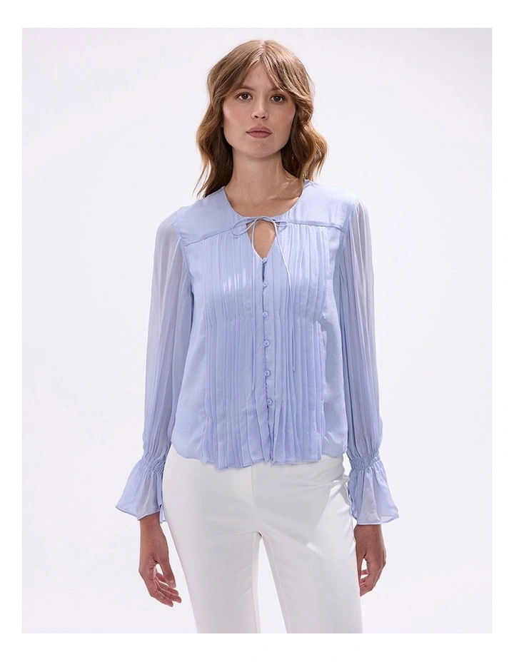 The Kingdom Pintuck Blouse in Pearl Blue image 2
