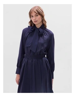 Twilight Pussy Bow Blouse in Navy