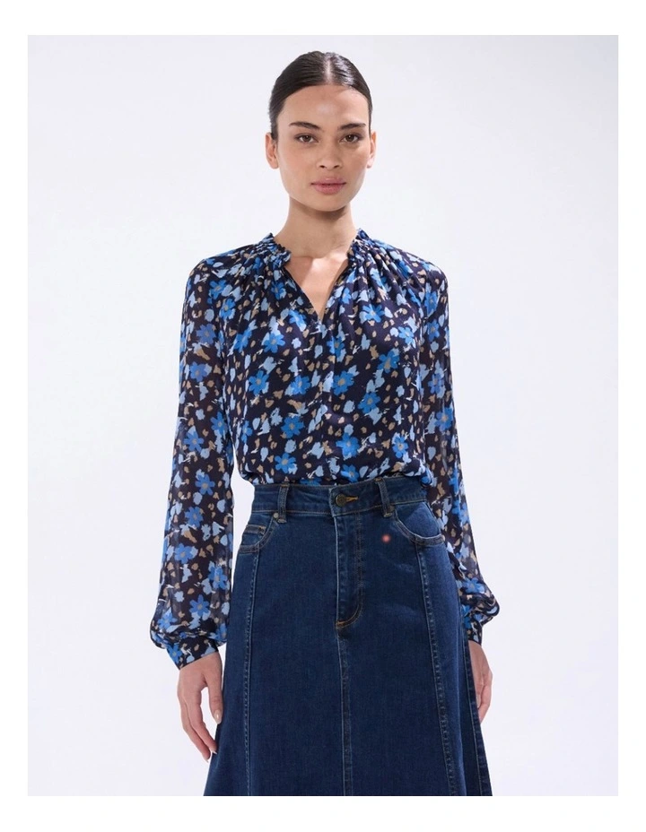 Chalk in The Clouds Blouse in Blue Multi image 2