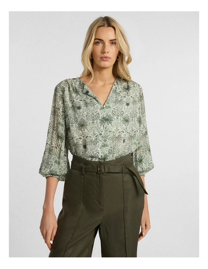 Holiday in The Sun Blouse in Khaki Multi image 1