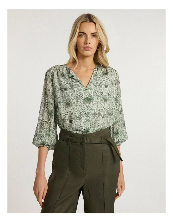 Holiday in The Sun Blouse in Khaki Multi image 2