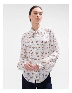 Foal-Mates Pussy Bow Blouse in Ivory Multi