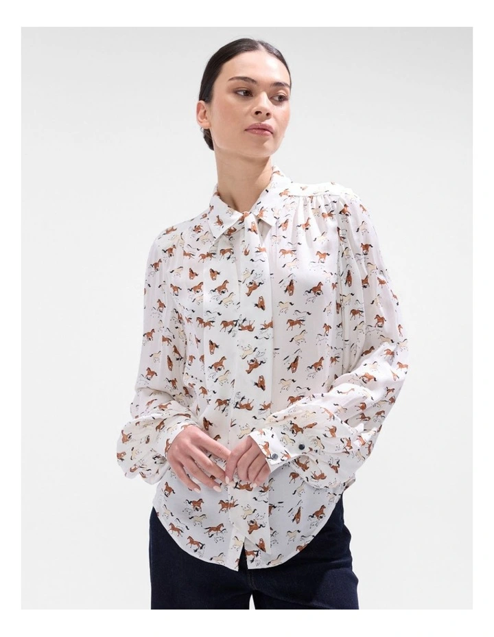 Foal-Mates Pussy Bow Blouse in Ivory Multi image 1