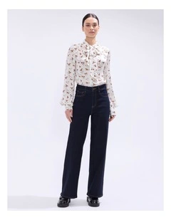 Foal-Mates Pussy Bow Blouse in Ivory Multi