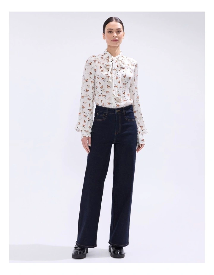 Foal-Mates Pussy Bow Blouse in Ivory Multi image 1